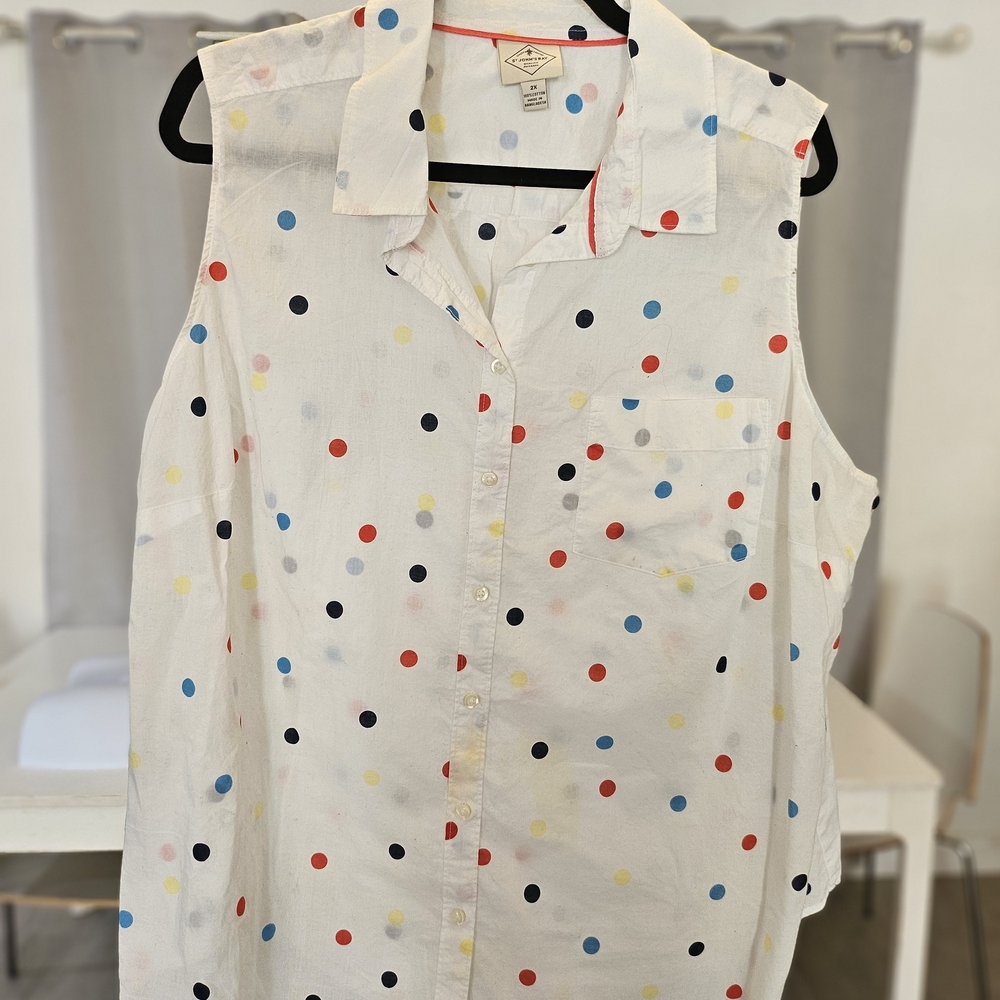 St. John's Bay White Polka Dot Button Down Shirt